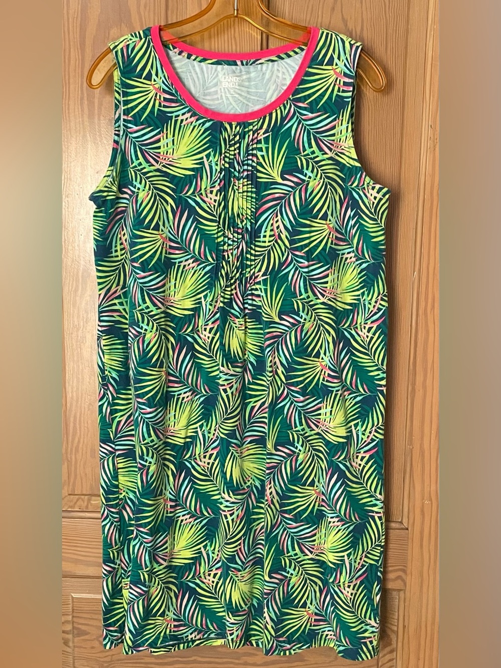 Lands End Cotton/spandex Tropical Print Sleeveless Shirred Shift, Size M